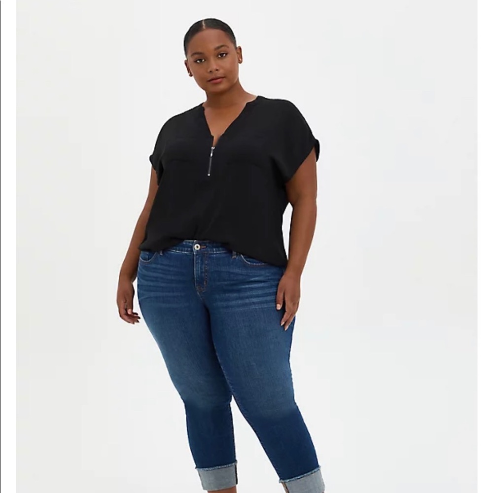 Torrid Black Georgette Zip Front Dolman Hi Lo Blouse Sz 00